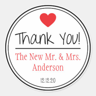 Thank You From The New Mr. & Mrs. (Red / Black) Classic Round Sticker