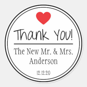 Thank You From The New Mr. & Mrs. (Red / Black) Classic Round Sticker