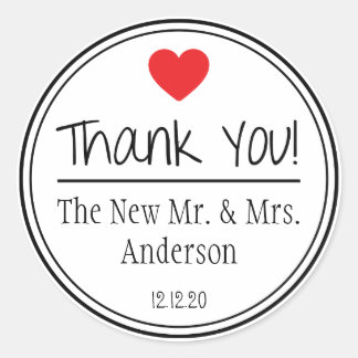 Thank You From The New Mr. & Mrs. (Red / Black) Classic Round Sticker