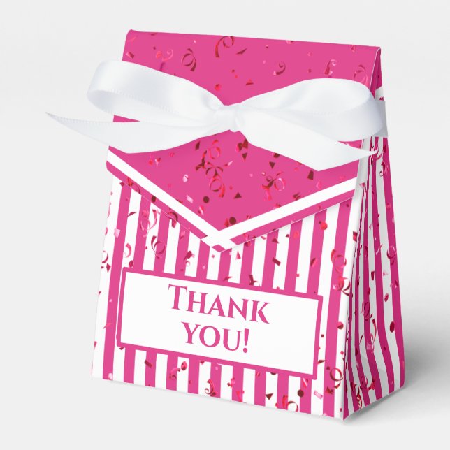 Thank You - Fuchsia/White Simple Stripes Pattern Favor Box (Front Side)