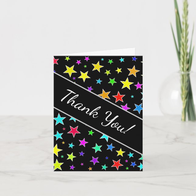 "Thank You!" + Fun, Colorful Stars Pattern Card (Front)