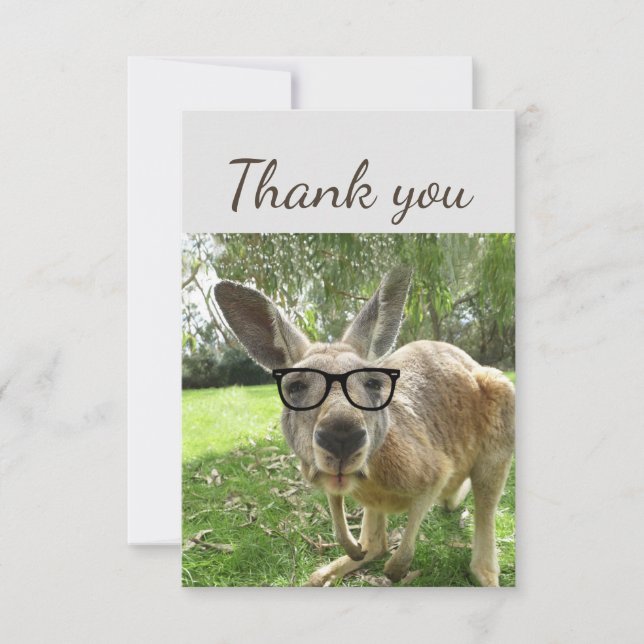 Thank You Fun Curious Kangaroo Glasses Animal Card (Front)
