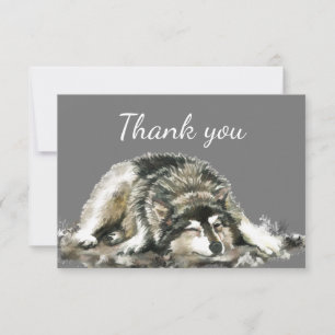 Thank You Fun Watercolor Sleeping Wolf Animal Art Card