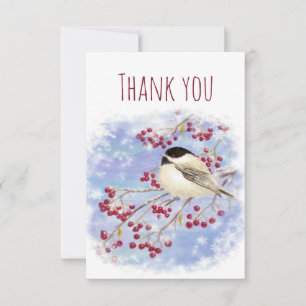 Thank You Fun Winter Snow Chickadee Bird Nature Card