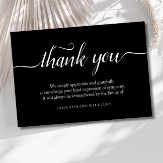 Thank You Funeral Bereavement Black Card