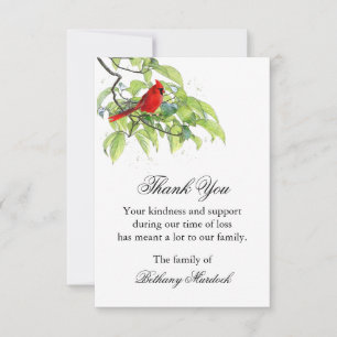 Thank You Funeral Card, Cardinal on a Limb Card