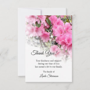 Thank You Funeral Card - Pink Azalea - Floral Note