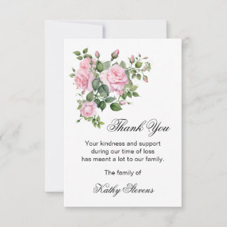 Thank You Funeral Cards, Pink Roses Note Card