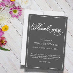 Thank You Funeral Dark Grey Sympathy Grief Card