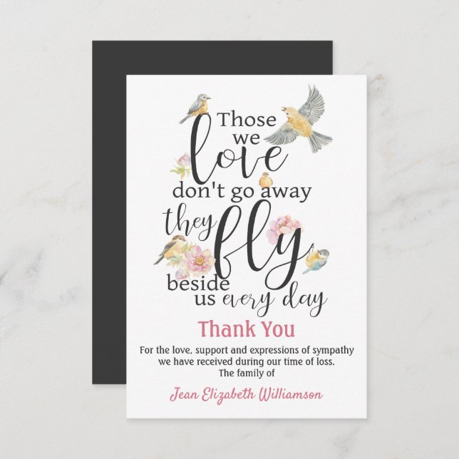 Thank You Funeral Fly Beside Us Bird Watercolor (Front/Back)