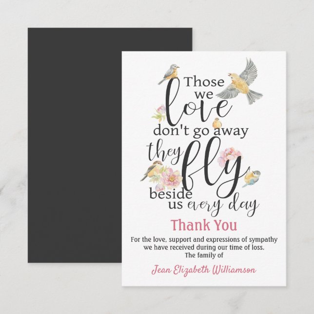 Thank You Funeral Fly Beside Us Bird Watercolor Card (Front/Back)