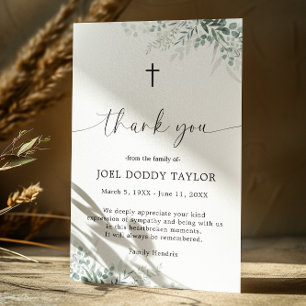 Thank You Funeral Greenery Sympathy Grief Card