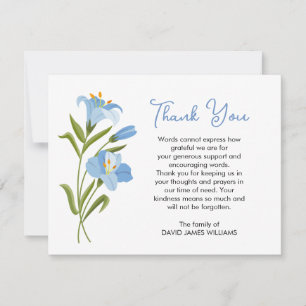 Thank you Funeral Note Card Blue Lily