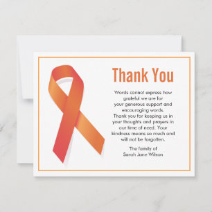 Thank you Funeral Note Orange cancer ribbon  Card
