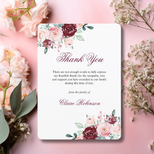 Thank You Funeral Sympathy Burgundy Floral   PHOTO Card