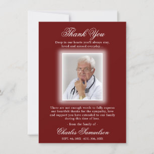 Thank You Funeral Sympathy RED BURGUNDY   PHOTO Card