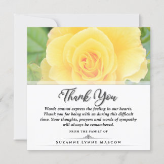 Thank You Funeral Yellow Rose Square - Words Card