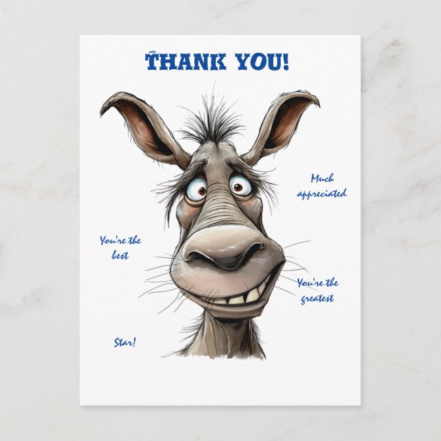 Thank You Funny Donkey Postcard (Front)