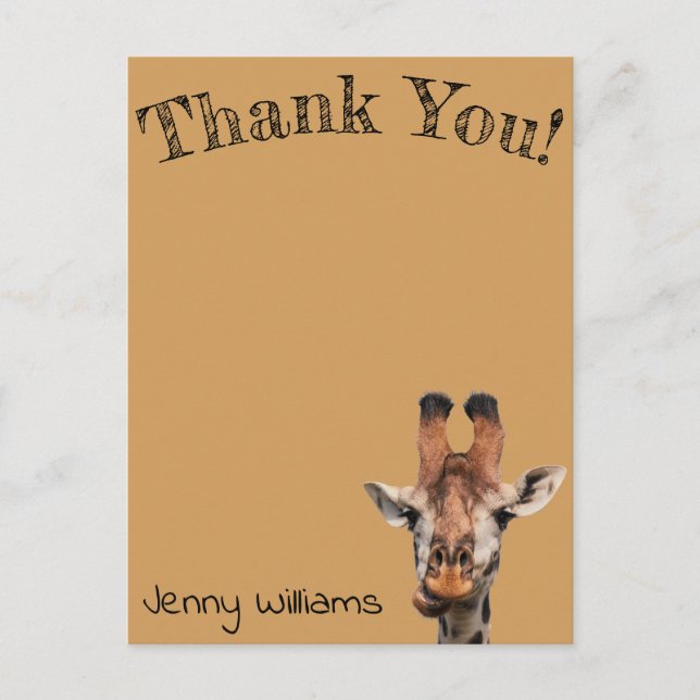 thank you funny giraffe, brown  postcard (Front)