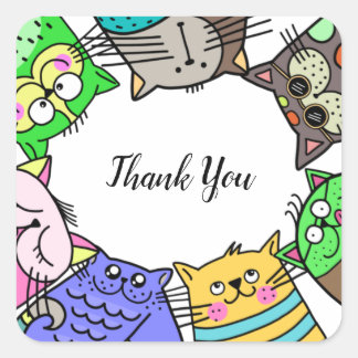 Thank You Funny Pet Cat Border Square Sticker