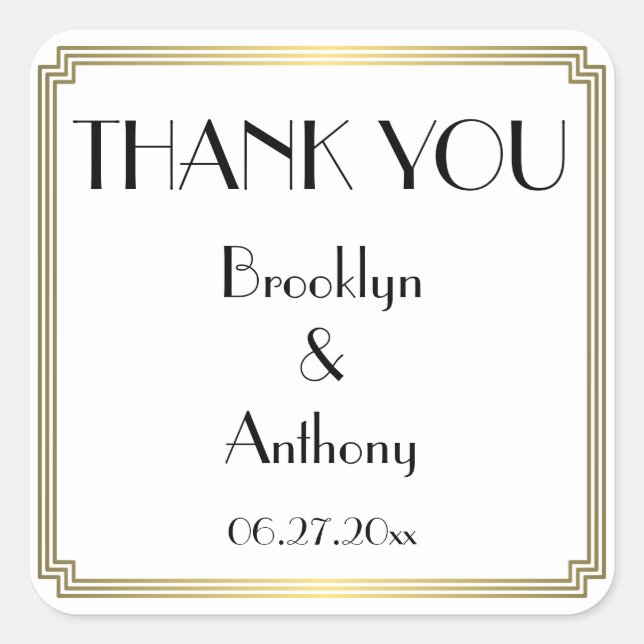 Thank You Gatsby Art Deco White Wedding Stickers (Front)