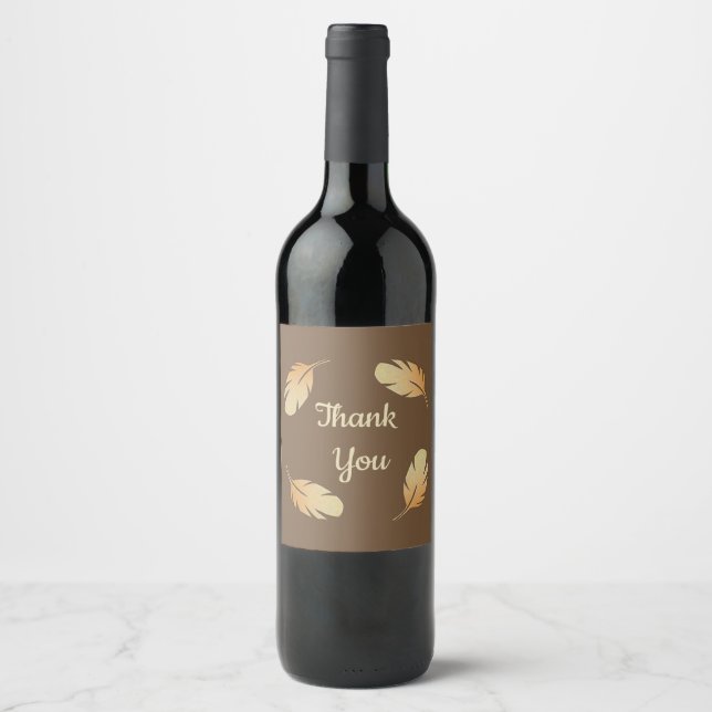 Thank You General Appreciation Feather Pattern Wine Label (Front)
