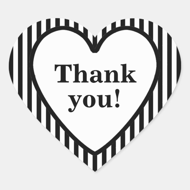 Thank You - Geometric Black/White Stripe Pattern Heart Sticker (Front)