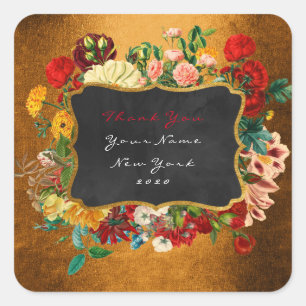Thank You Gift Label Gold Home Made Floral