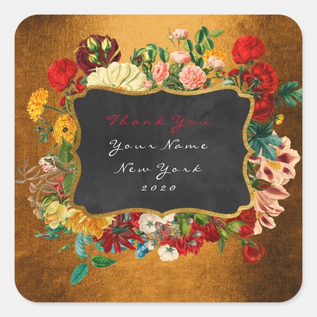 Thank You Gift Label Gold Home Made Floral (Front)