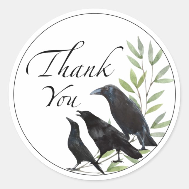 Thank You Gift Stickers Crow Bird Flowers Sticker (Front)