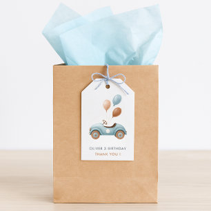 Thank You Gift Tag Watercolor Blue Car Boys