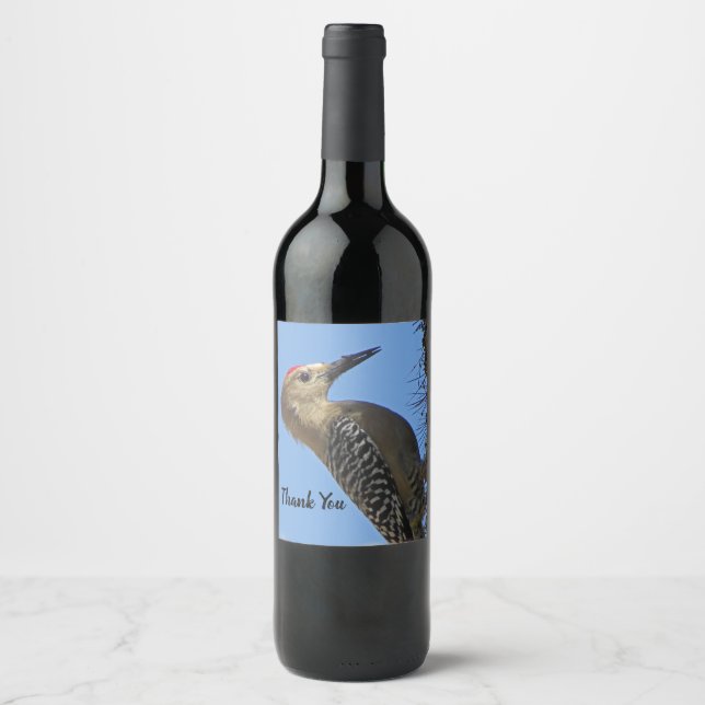 Thank You Gila Woodpecker Photo Bird Appreciation Wine Label (Front)