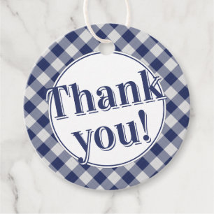 Thank You: Gingham Checks Pattern Navy Blue/White Favour Tags