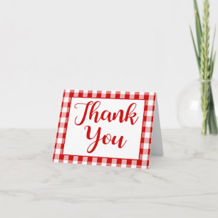 Thank You Gingham Red White Checks Wedding, Party Card