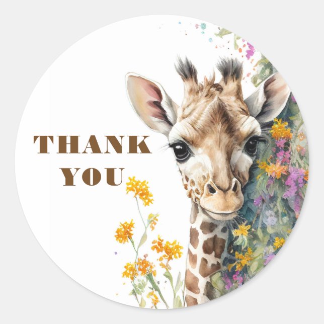 Thank You Giraffe Classic Round Sticker (Front)