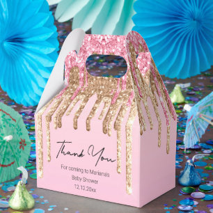 thank you girl baby shower pink dripping glitters  favor box