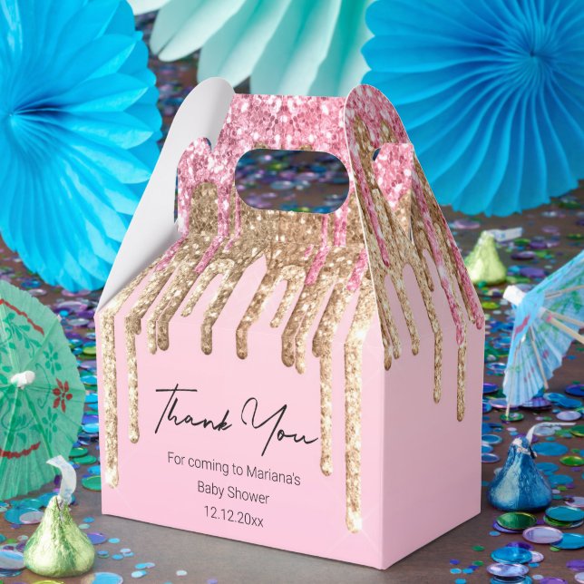 thank you girl baby shower pink dripping glitters  favor box (Party)