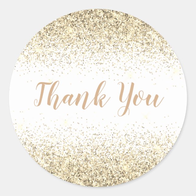 Thank You Glam Gold Glitter Elegant Girly Script Classic Round Sticker (Front)