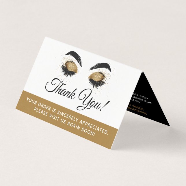 Thank You Glamourous Gold Eye Lashes Brows Card (Front)