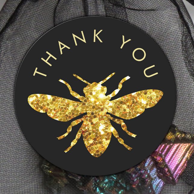 thank you glitter bee logo classic round sticker (Creator Uploaded)