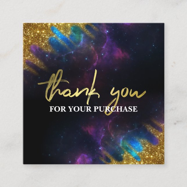 Thank You Glitter Galaxy Black Square Business Car Square Business Card (Front)