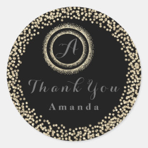 Thank You Glitter Monogram 16th Black Gold Bridal Classic Round Sticker