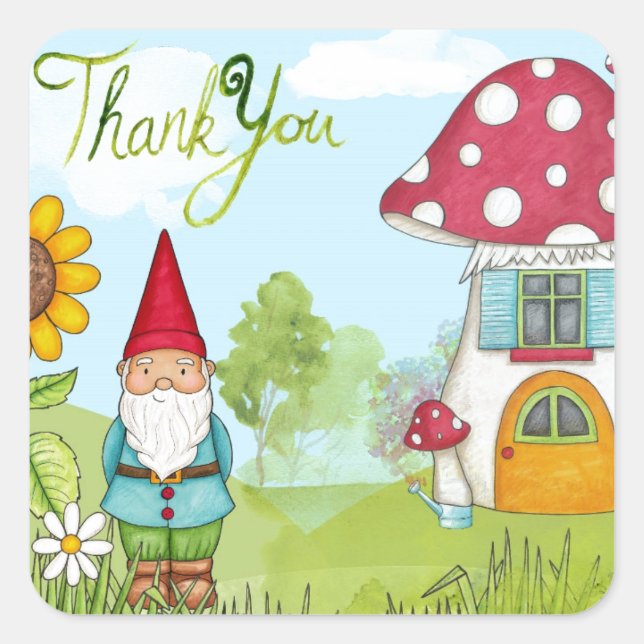 Thank You Gnome Square Sticker (Front)