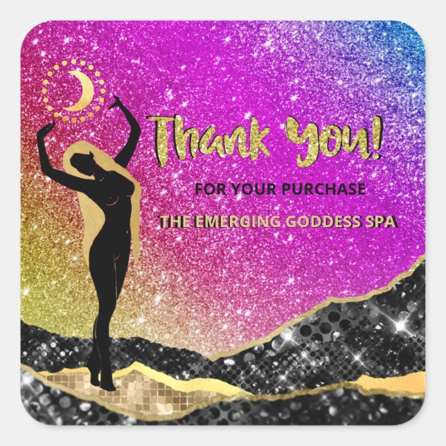 *~* THANK YOU Goddess Rainbow  Ombre Glitter Square Sticker (Front)