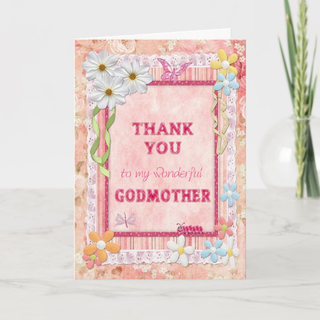 Thank you godmother, flowers craft card (Front)