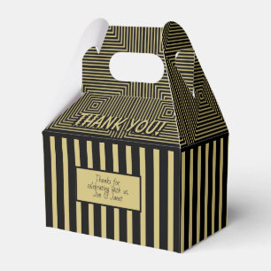 Thank You Gold and Black Geometric Stripes Pattern Favor Box