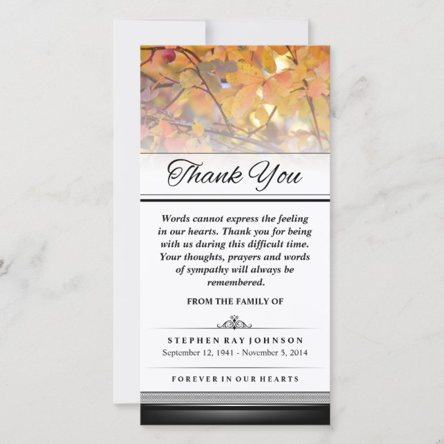 Thank You Gold Autumn Leaves Words Cannot Express Card (Front)