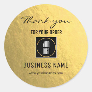 Thank You Gold Black Add LOGO Business Corporate  Classic Round Sticker