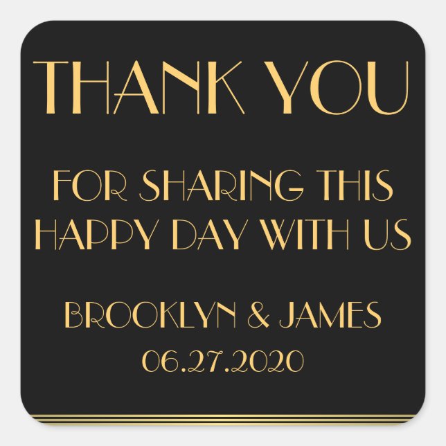 Thank You Gold Black Great Gatsby Wedding Stickers (Front)