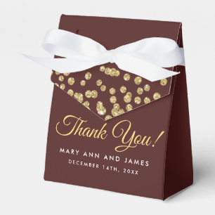 Thank You Gold Faux Glitter Confetti Marsala Favor Box
